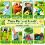 Masuta de activitati interactiva cu apa, parc acvatic cu dinozauri, cascada, pescuit si accesorii, picioare detasabile