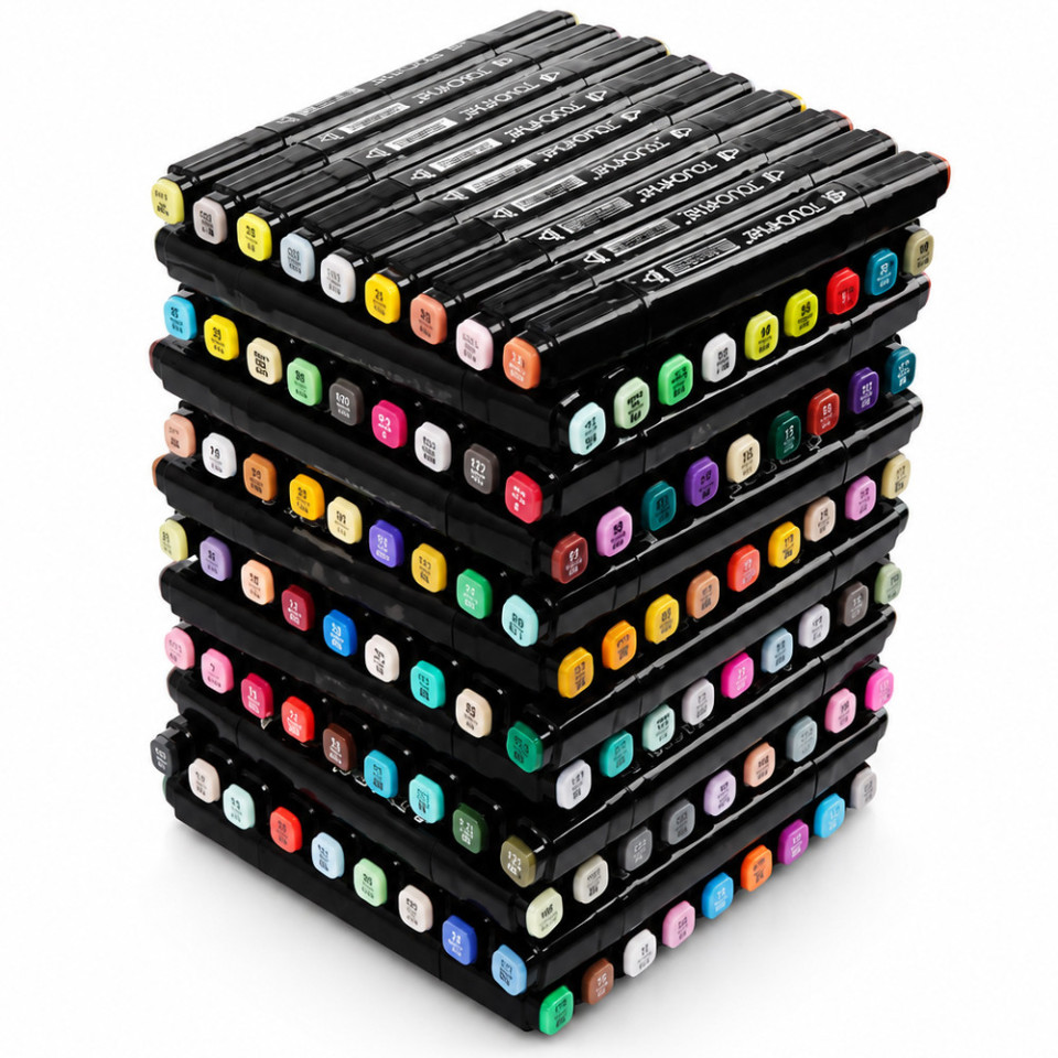 Set 168 markere cu varf dublu, multicolore, geanta de depozitare