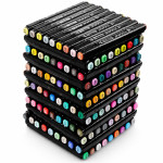Set 168 markere cu varf dublu, multicolore, geanta de depozitare