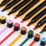 Set 168 markere cu varf dublu, multicolore, geanta de depozitare