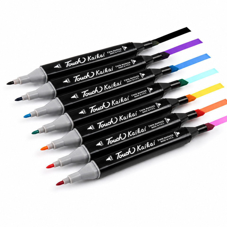 Set 168 markere cu varf dublu, multicolore, geanta de depozitare