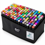 Set 168 markere cu varf dublu, multicolore, geanta de depozitare