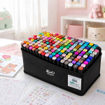 Set 168 markere cu varf dublu, multicolore, geanta de depozitare