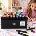 Set 168 markere cu varf dublu, multicolore, geanta de depozitare