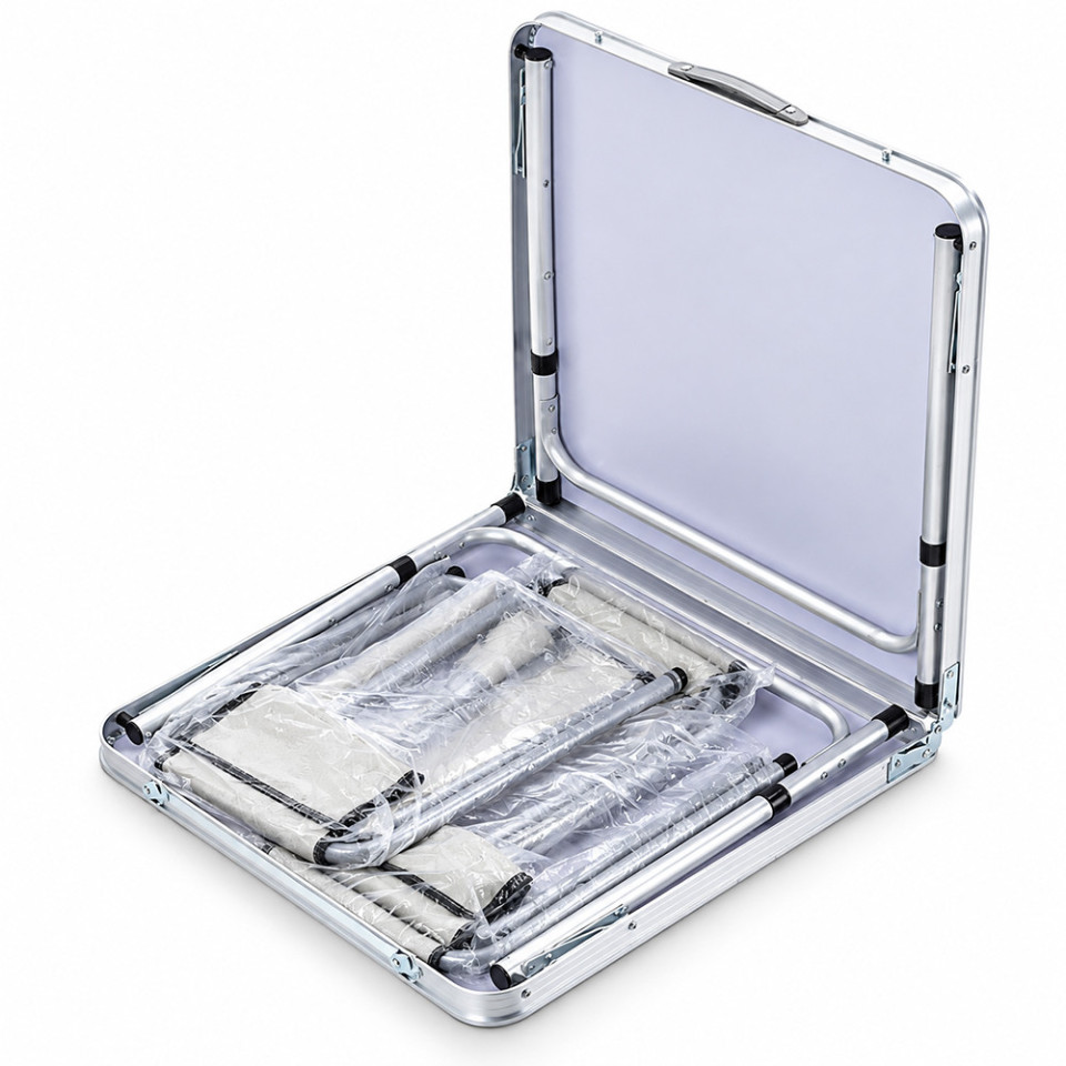 Set masa cu 4 scaune pentru camping, inaltime masa reglabila, 120x60x70/62/55 cm, aluminiu