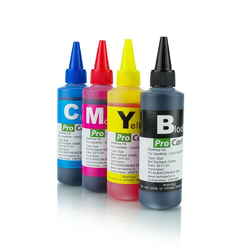 Cerneala dye compatibila universala, 100 ml/culoare, set 4 culori