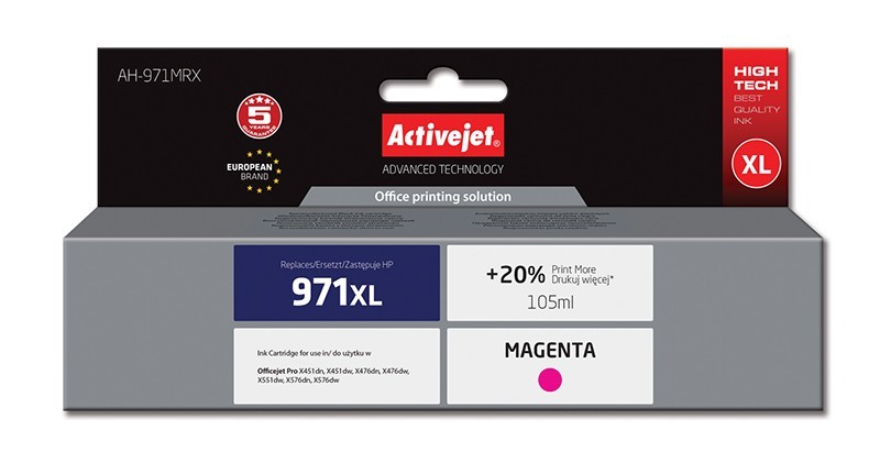 Cartus compatibil hp 971 xl magenta pentru hp cn627ae, premium activejet, garantie 5 ani