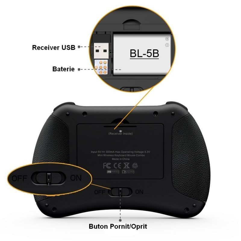 Mini tastatura iluminata, wireless cu touchpad, reiie h9+