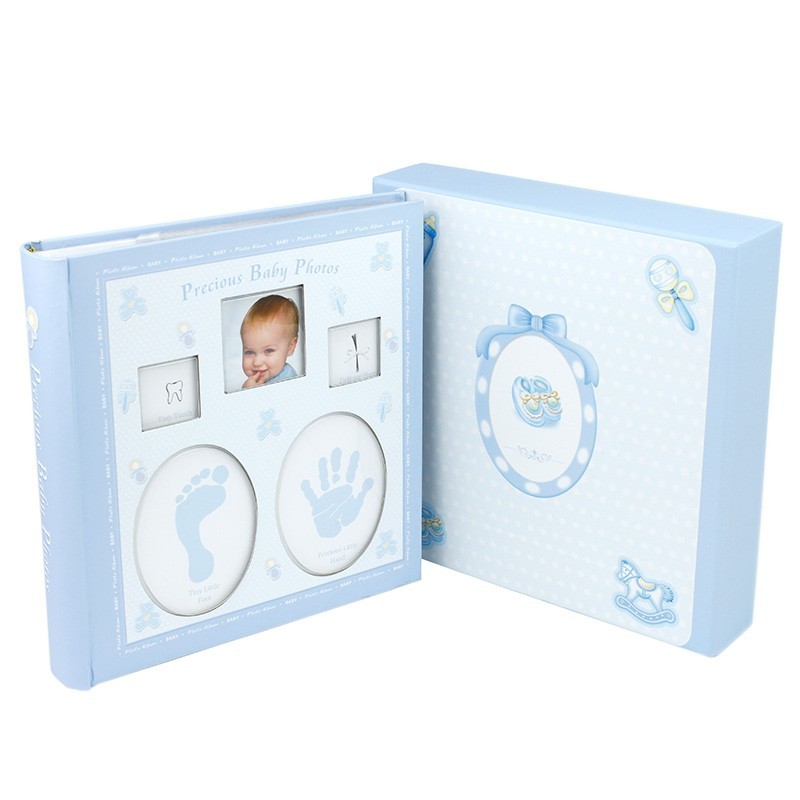 Album foto baby personalizabil, 200 poze, 10x15, amprente bebelus, cutie culoare albastru