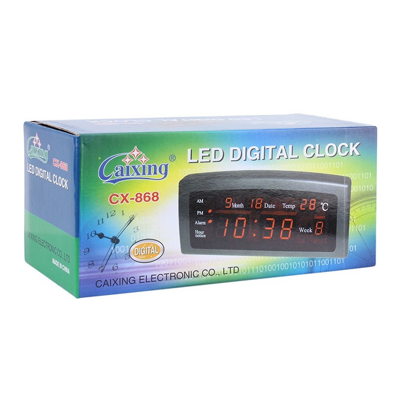 Ceas digital afisaj led rosu, data, alarma, temperatura, negru, caixing