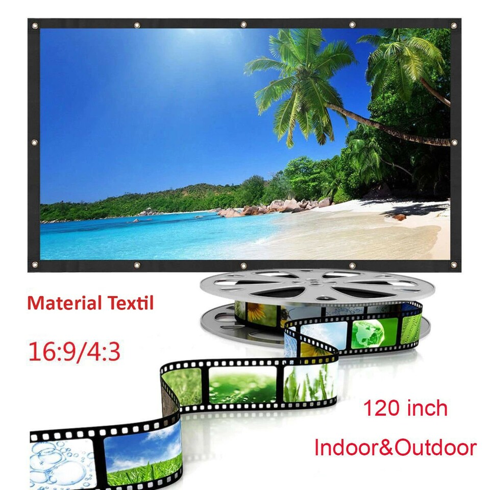 Ecran de proiectie 120 inch 16:9 textil, 268x155 cm, portabil, fixare perete