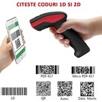 Cititor coduri de bare 2d wireless, raza 400 m, usb, suport andocare, bp