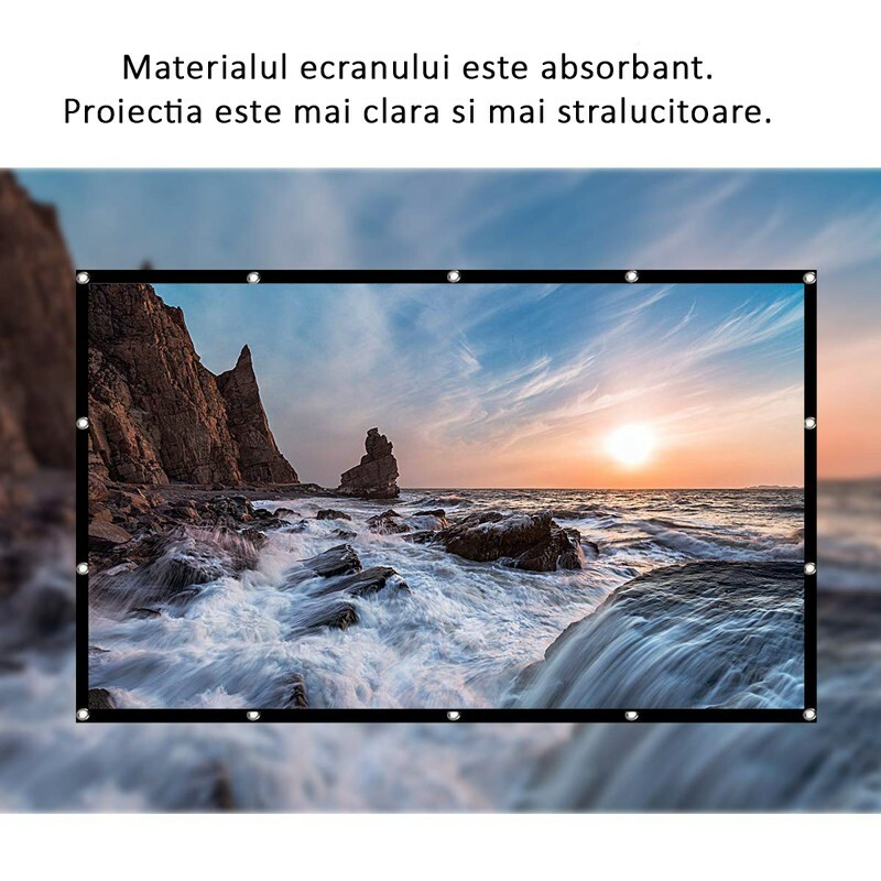 Ecran de proiectie 120 inch 16:9 textil, 268x155 cm, portabil, fixare perete