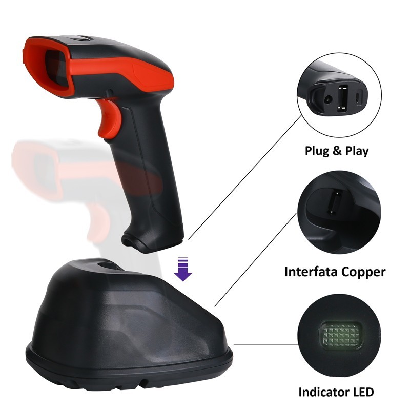 Cititor coduri de bare 2d wireless, raza 400 m, usb, suport andocare, bp