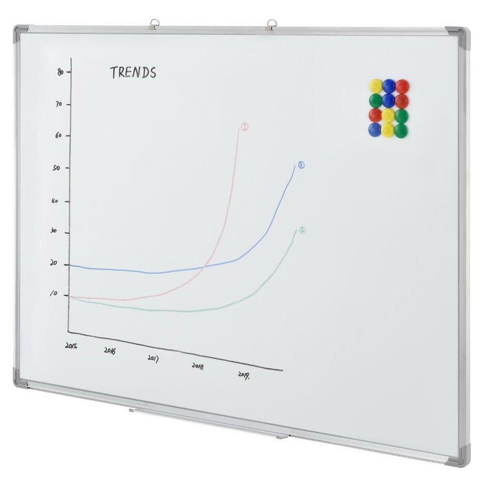Tabla magnetica 60x90 cm, rama aluminiu, suprafata alba lacuita, tavita culisanta