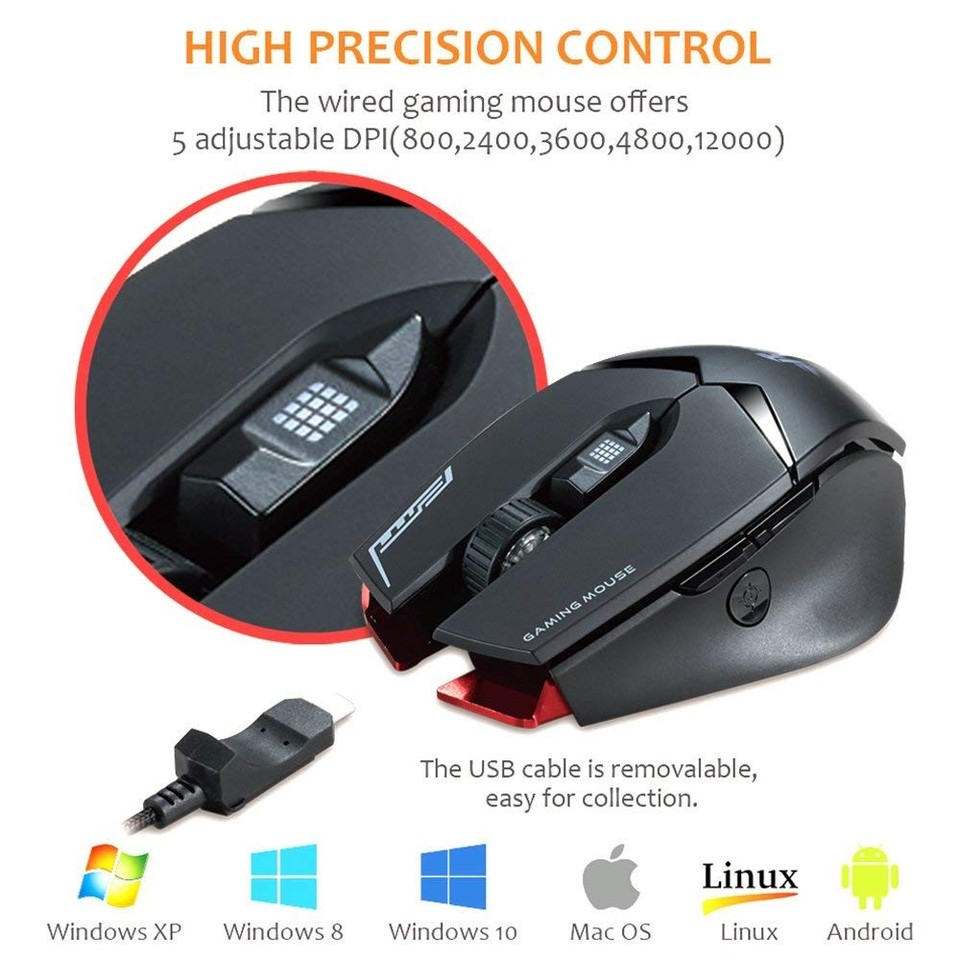 Mouse gaming optic 12000 dpi, cu fir, 7 butoane, usb, led rgb, rii