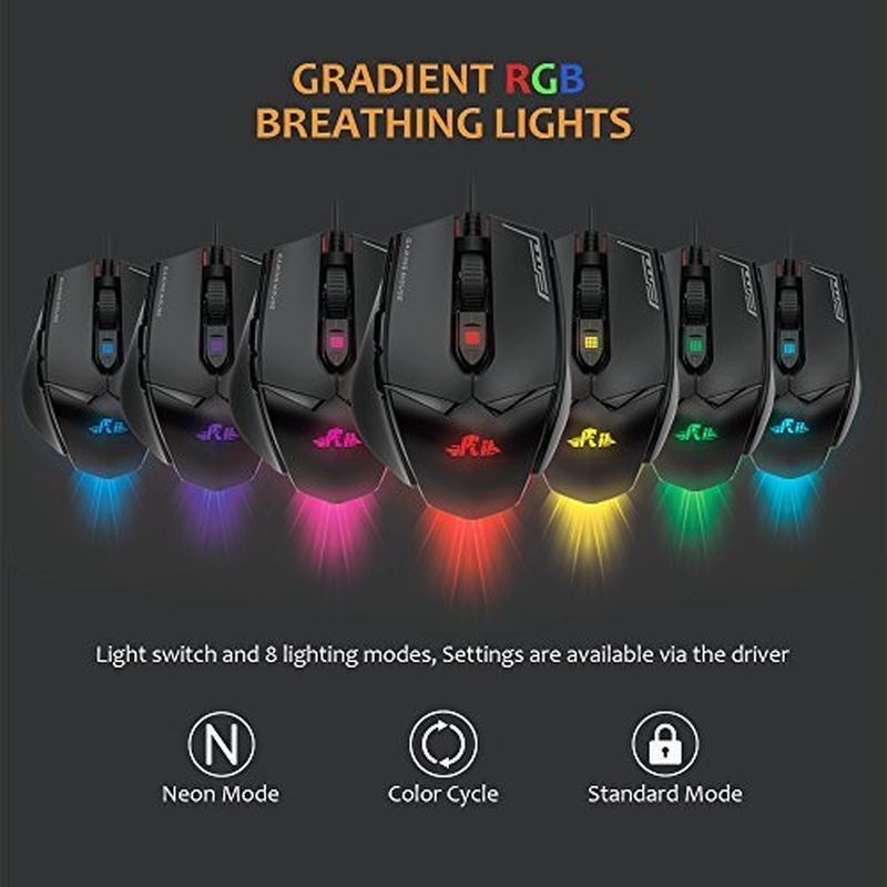 Mouse gaming optic 12000 dpi, cu fir, 7 butoane, usb, led rgb, rii