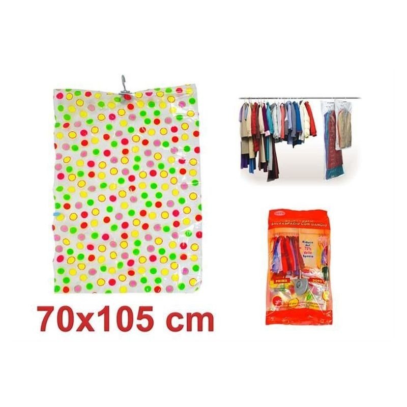 Sac pentru vidat 70x105cm, carlig suspendare, model buline colorate, pentru textile