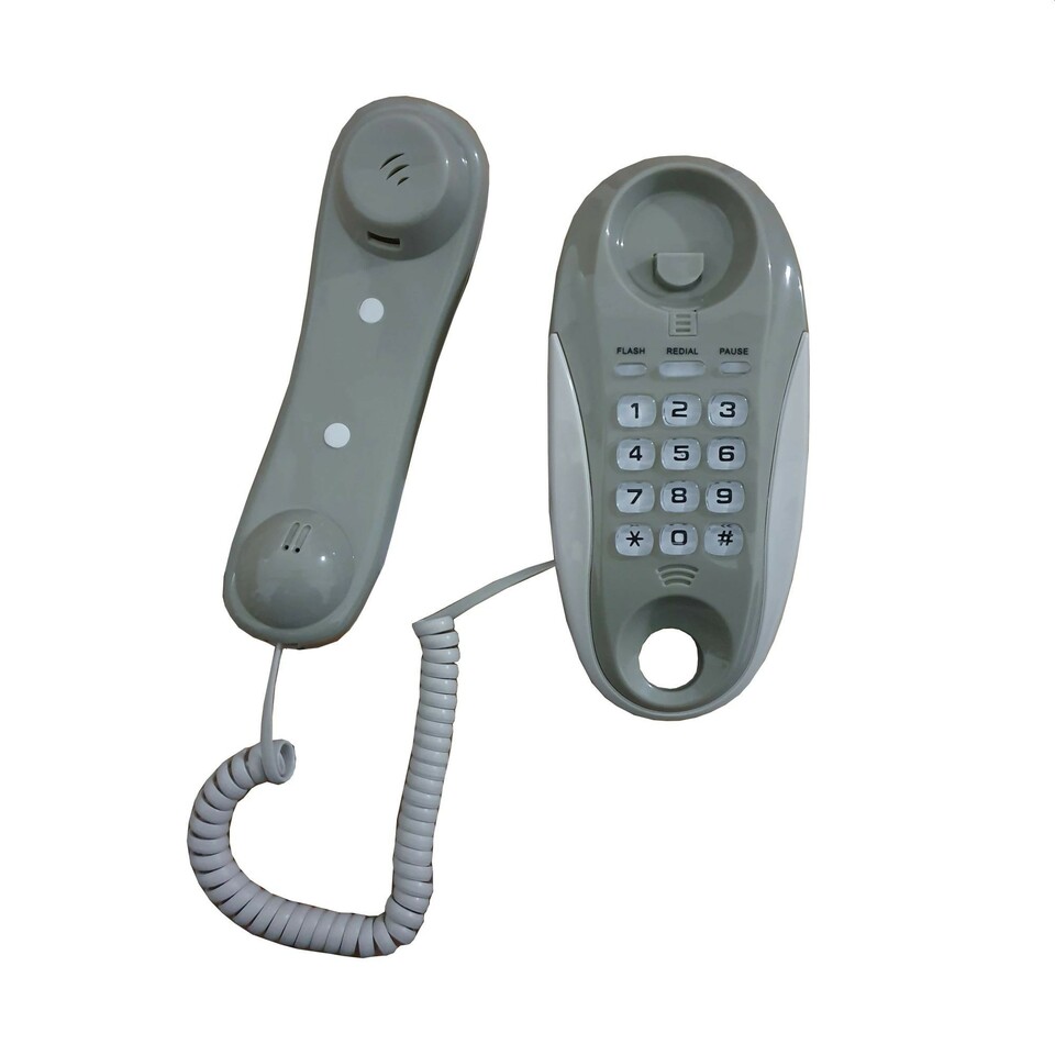 Telefon fix, cu fir, tastatura mare, montare pe perete, functii reapelare, mute, silentios culoare alb