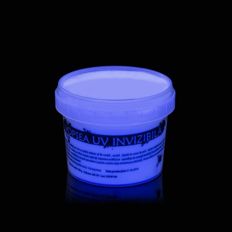 Vopsea invizibila fluorescenta reactiva uv, transparenta alba recipient 750 g