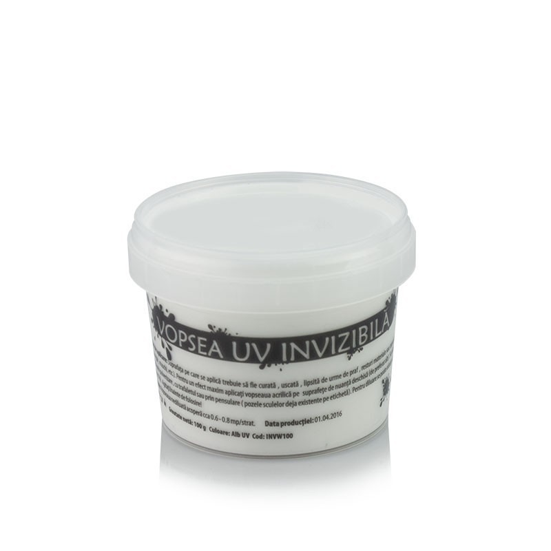 Vopsea invizibila fluorescenta reactiva uv, transparenta alba recipient 750 g