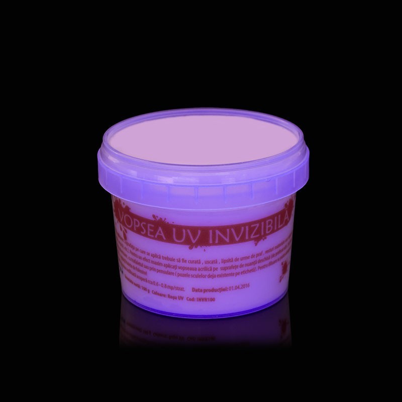 Vopsea invizibila fluorescenta reactiva uv, transparenta rosie recipient 750 g