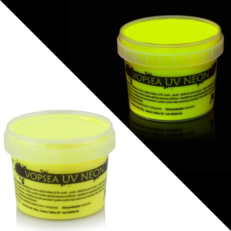 Vopsea uv neon colorata, set 6 nuante recipient 750 g