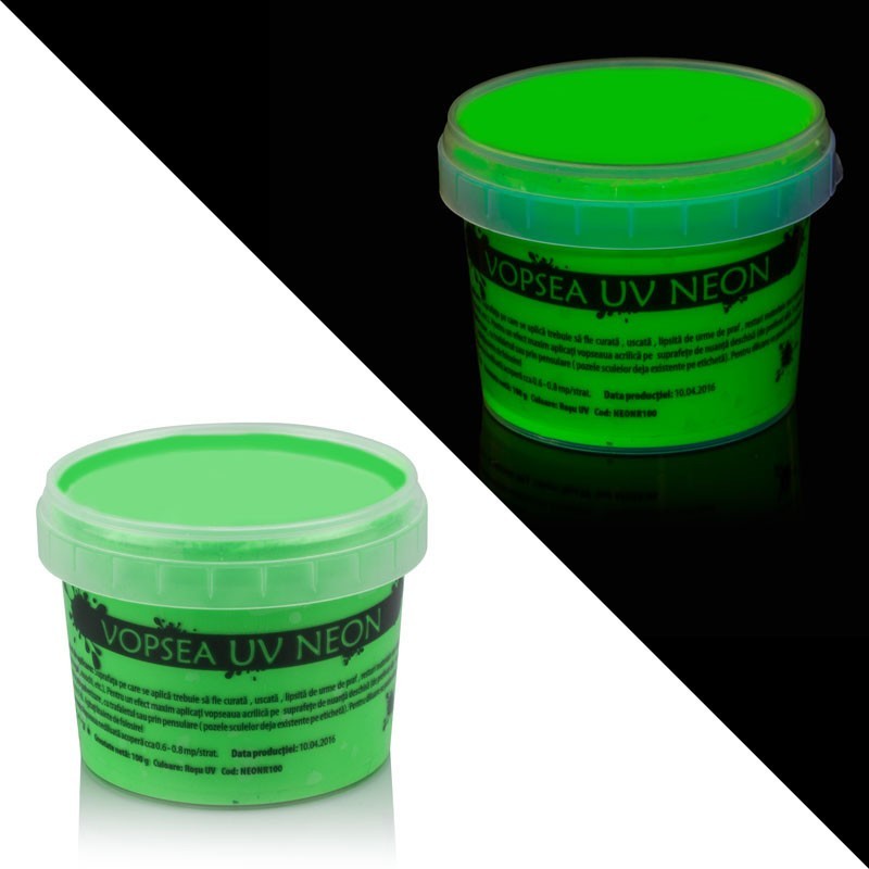 Vopsea uv neon colorata, set 6 nuante recipient 750 g
