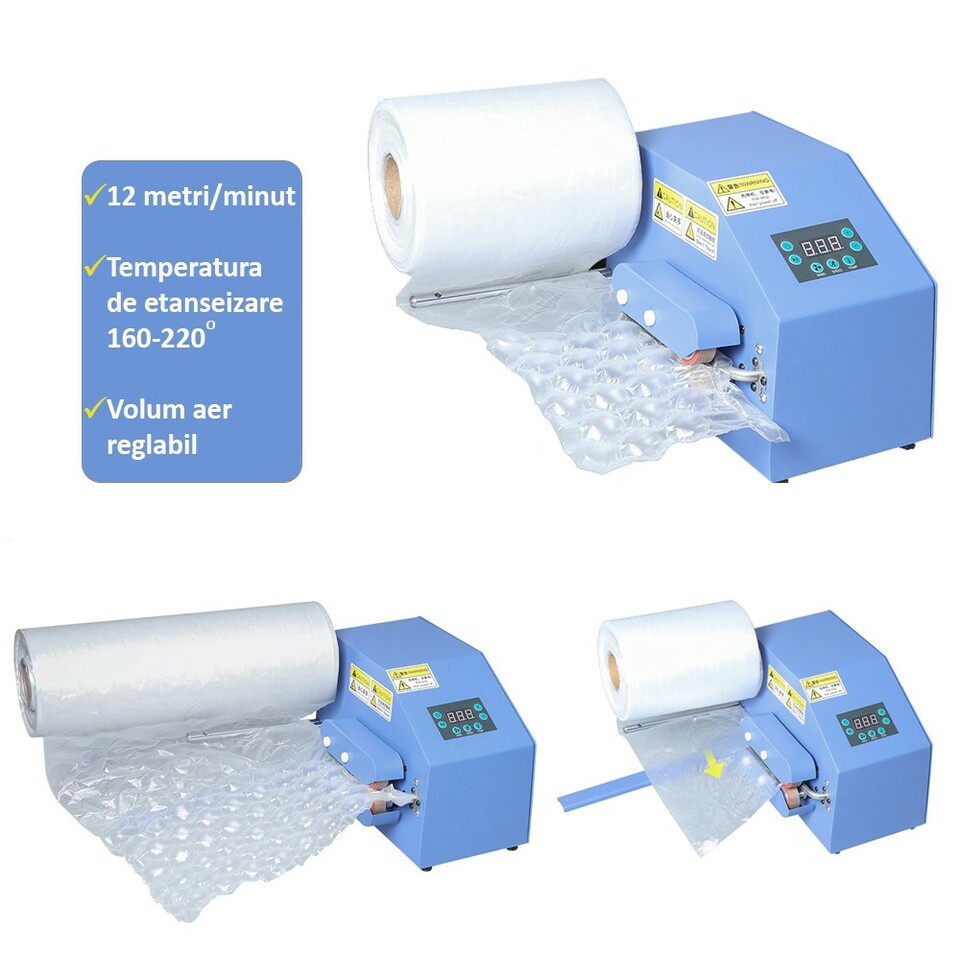 Masina care produce folie bule de aer, 12 metri/minut, 200w, viteza si aer reglabile