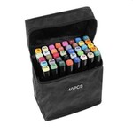 Set 40 markere multicolore cu 2 capete pentru scriere, geanta depozitare inclusa