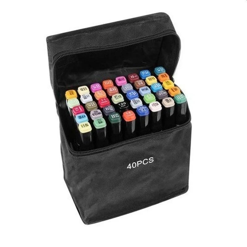 Set 40 markere multicolore cu 2 capete pentru scriere, geanta depozitare inclusa