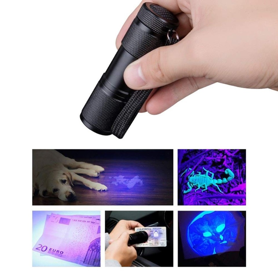 Lanterna uv 12 led-uri 385nm, protectie ip54, material aluminiu, negru