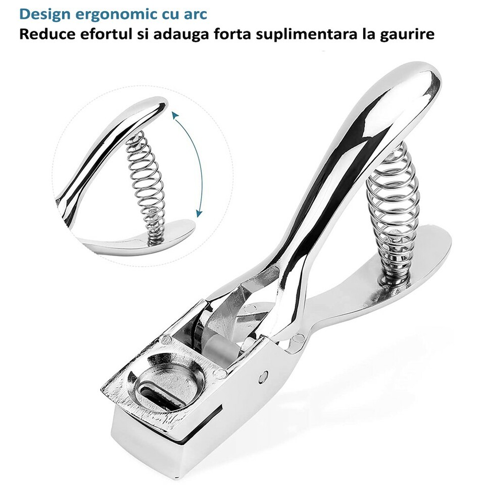 Perforator pentru carduri, etichete, tip cleste, gaura 13x3 mm, metalic