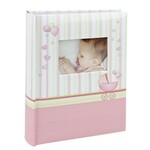 Album foto baby chart book, personalizabil, 300 fotografii, 10x15 cm, spatiu notite, pagini cartonate culoare roz