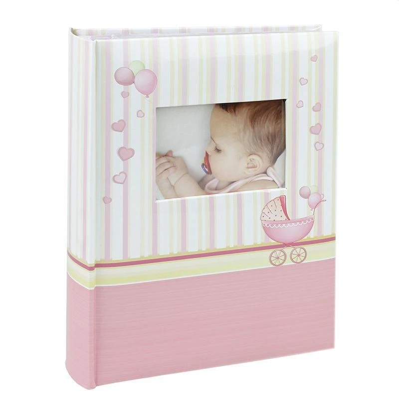 Album foto baby chart book, personalizabil, 300 fotografii, 10x15 cm, spatiu notite, pagini cartonate culoare roz