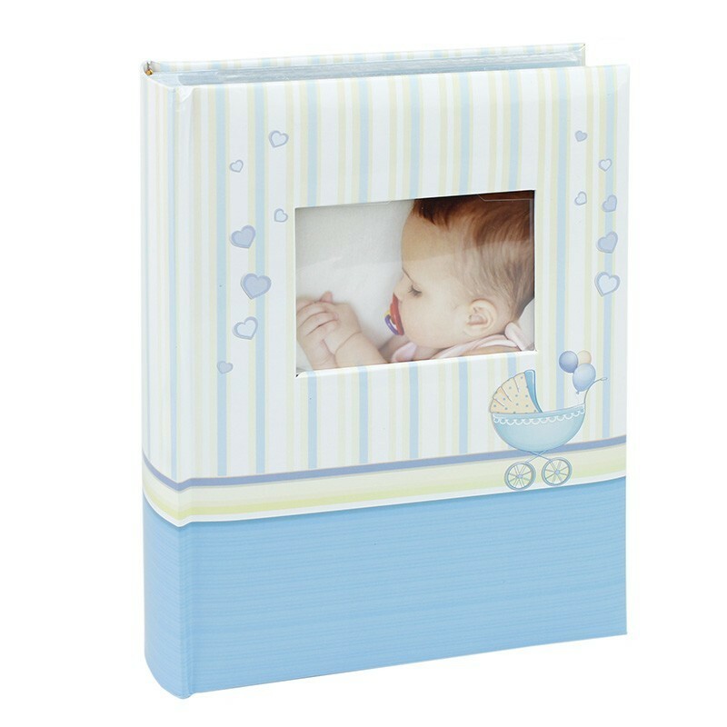 Album foto baby born book, 100 fotografii 10x15 cm, coperta personalizabila, spatiu notite culoare albastru