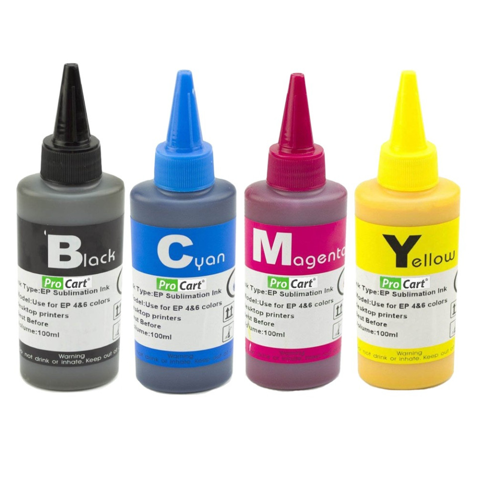 Pachet 4 culori cerneala sublimare, compatibile epson, flacon 100 ml, cyan, magenta, yellow si black