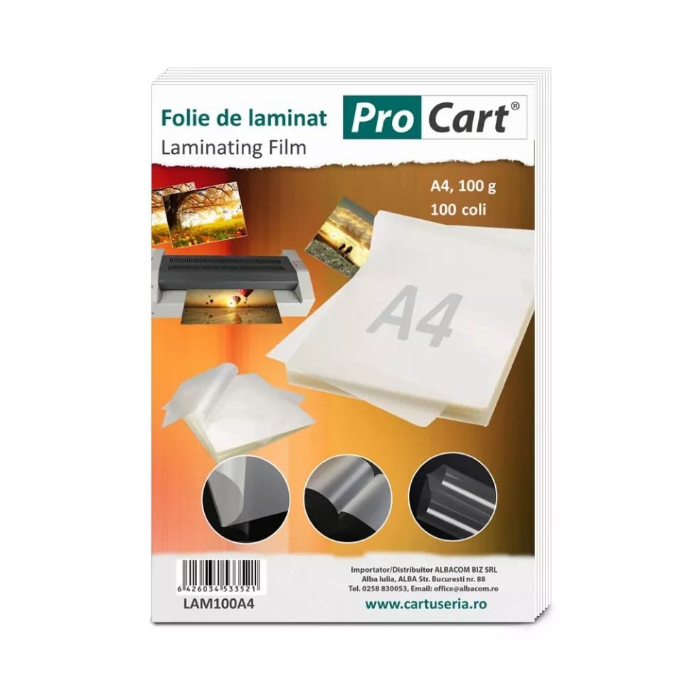 Folie de laminat documente, format a4, 100 microni, set 100 coli