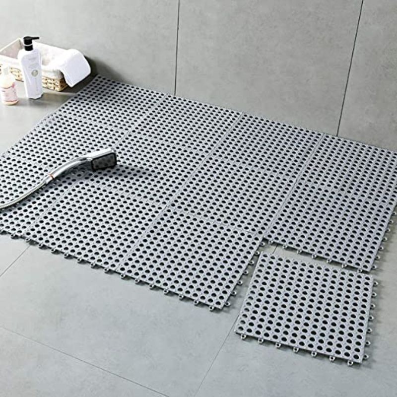 10 bucati covor antiderapant baie cu drenaj, tip puzzle, 30x30 cm