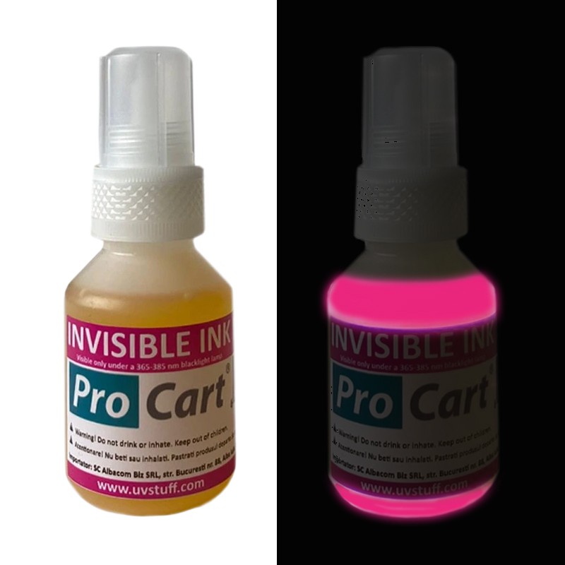 Cerneala uv invizibila magenta pentru securizare si marcaje, universala, flacon 50 ml