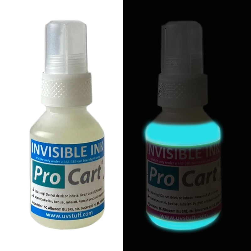 Cerneala uv invizibila cyan pentru securizare si marcaje, universala, flacon 50 ml