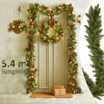 Ghirlanda groasa decorativa din brad artificial, molid scandinav, lungime 5.4 m, verde natural, aspect bogat