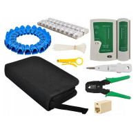 Kit instrumente de retea lan, mufe, cleste, tester cabluri, instrument sertizare, mapa depozitare