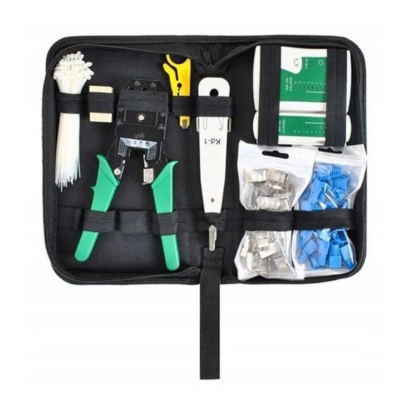 Kit instrumente de retea lan, mufe, cleste, tester cabluri, instrument sertizare, mapa depozitare