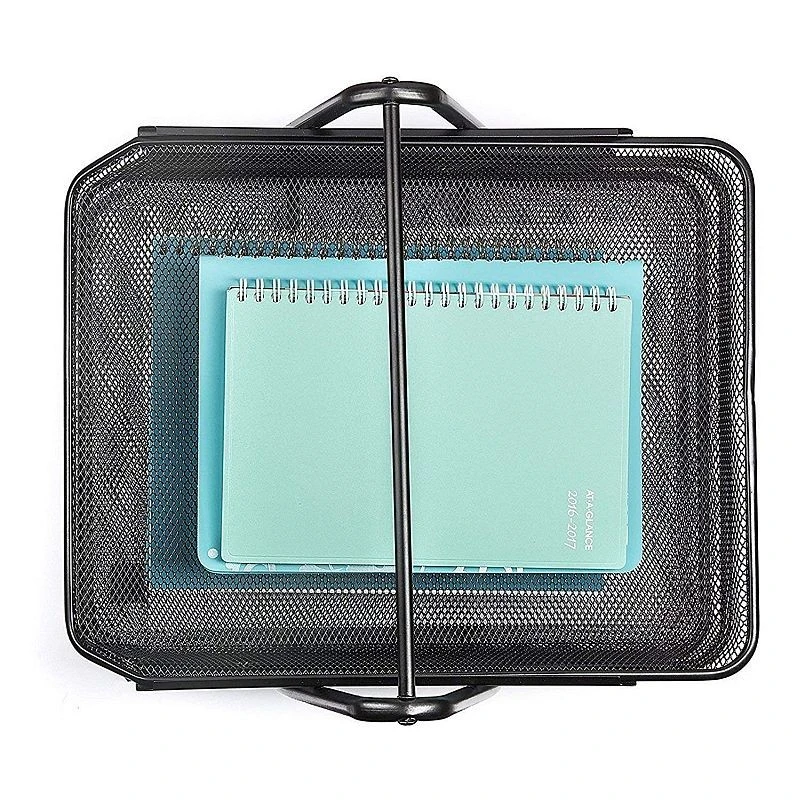 Suport documente etajat, 3 tavite plasa metalica, 30x28x26 cm