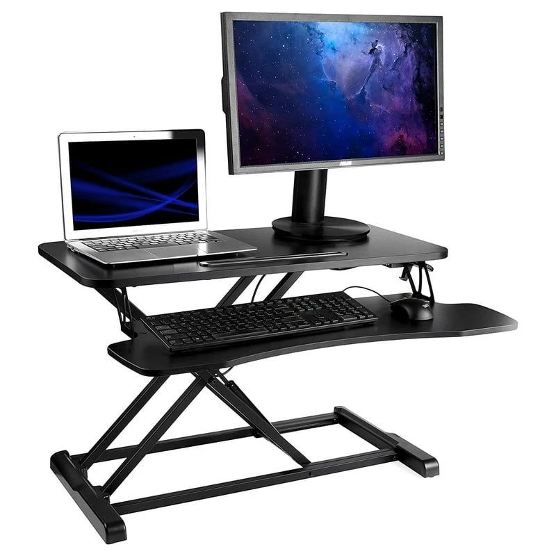 Masa ajustabila de birou sit-stand, lucru in picioare sau sezut, inaltime reglabila 14-51 cm, suport smartphone, cadru forma x