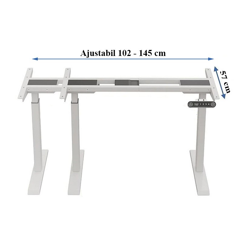 Cadru de birou electric dublu motorizat, inaltime reglabila 64-129 cm, memorare 4 pozitii, lungime 102 - 145 cm