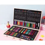 Trusa pentru pictura si desen, 180 accesorii, portabila, cutie depozitare lemn