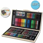 Trusa pentru pictura si desen, 180 accesorii, portabila, cutie depozitare lemn