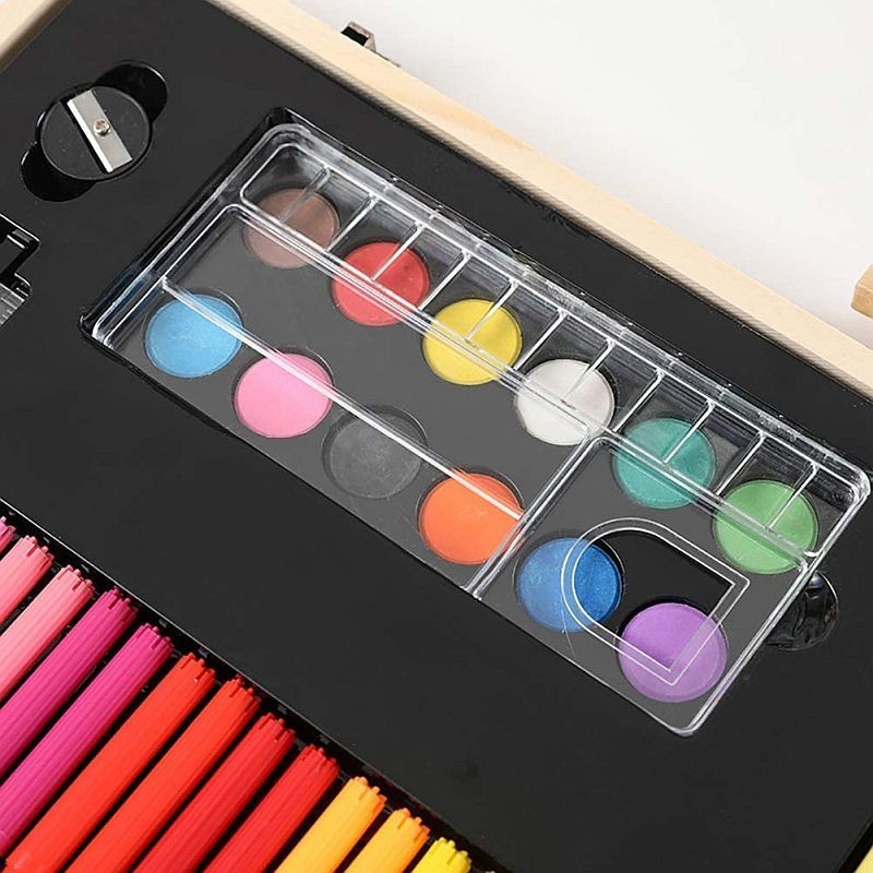Trusa pentru pictura si desen, 180 accesorii, portabila, cutie depozitare lemn